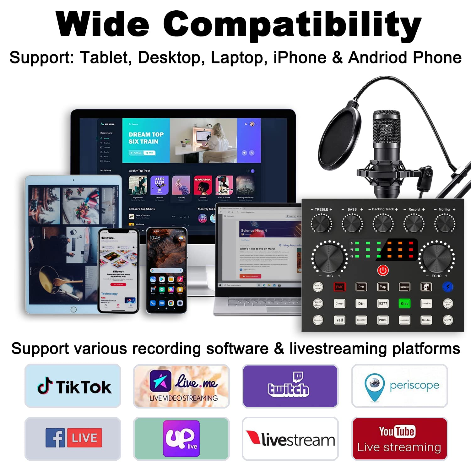 Podcast Equipment Bundle, BM-800 Mic Kit with Live Sound Card, Podcast Microphone Bundle with Studio Microphone, Recording Studi